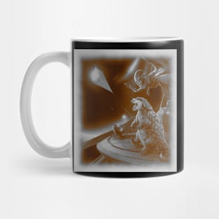 black and white pangolin flying kite on spaceship Mug